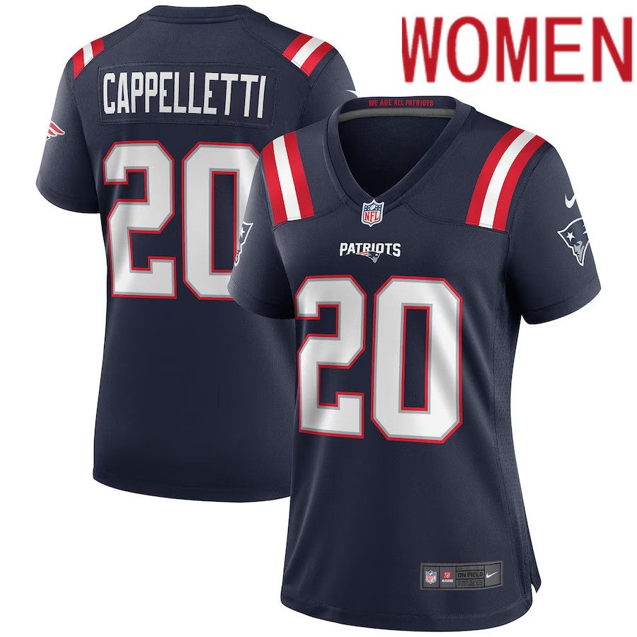 Women New England Patriots #20 Gino Cappelletti Nike Navy Game Retired Player NFL Jersey->women nfl jersey->Women Jersey